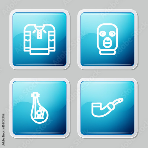 Set line Embroidered shirt, Thief mask, Bandura and Smoking pipe icon. Vector