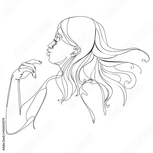 Girl portrait in profile lineart