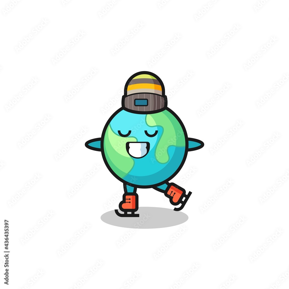 earth cartoon as an ice skating player doing perform earth cartoon as an ice skating player doing perform