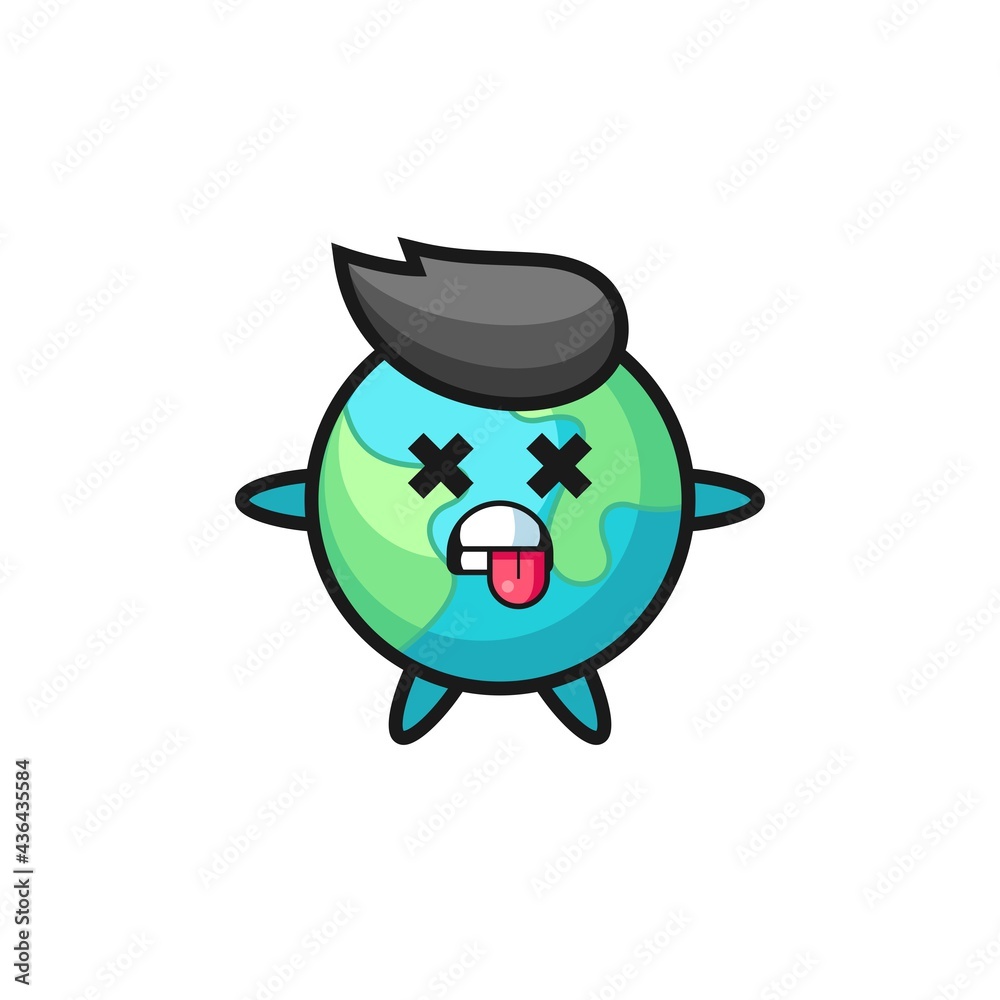 character of the cute earth with dead pose character of the cute earth with dead pose