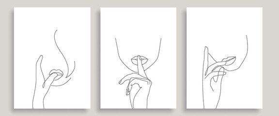 Fototapete Eine Linie Boho Frauengesichter Linienkunst Set  © Наталья Дьячкова