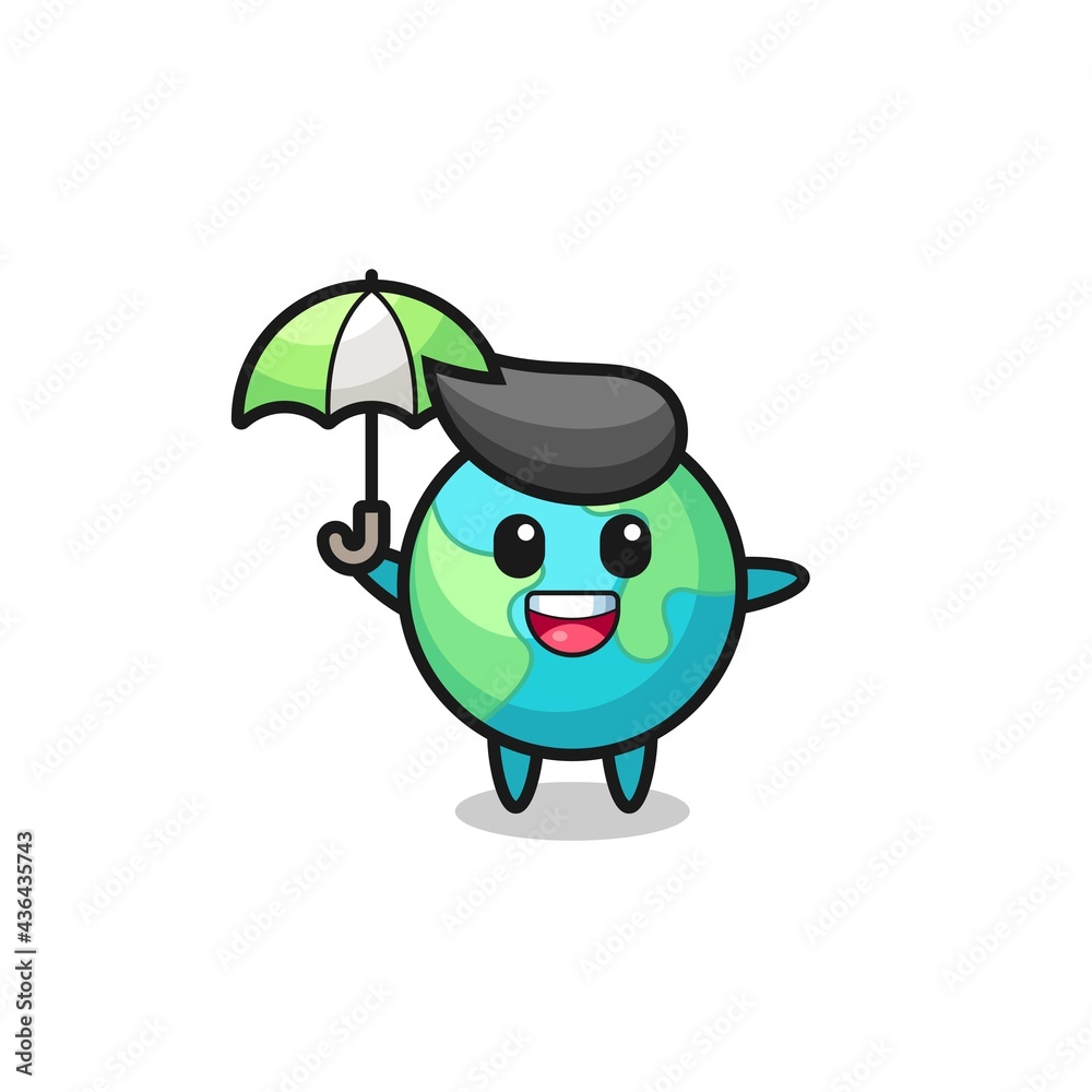 cute earth illustration holding an umbrella