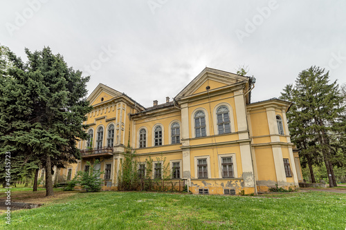 Čoka, Serbia - May 01, 2021: Lederer Castle, also known as "Marcibanji" Castle, is located in Choka, built after 1781. There is a castle in the park, a cultural monument of great importance.