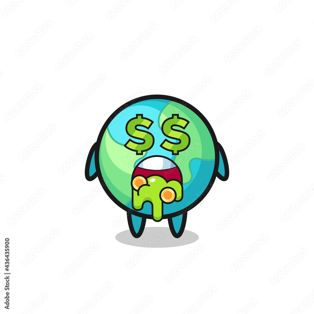 earth character with an expression of crazy about money