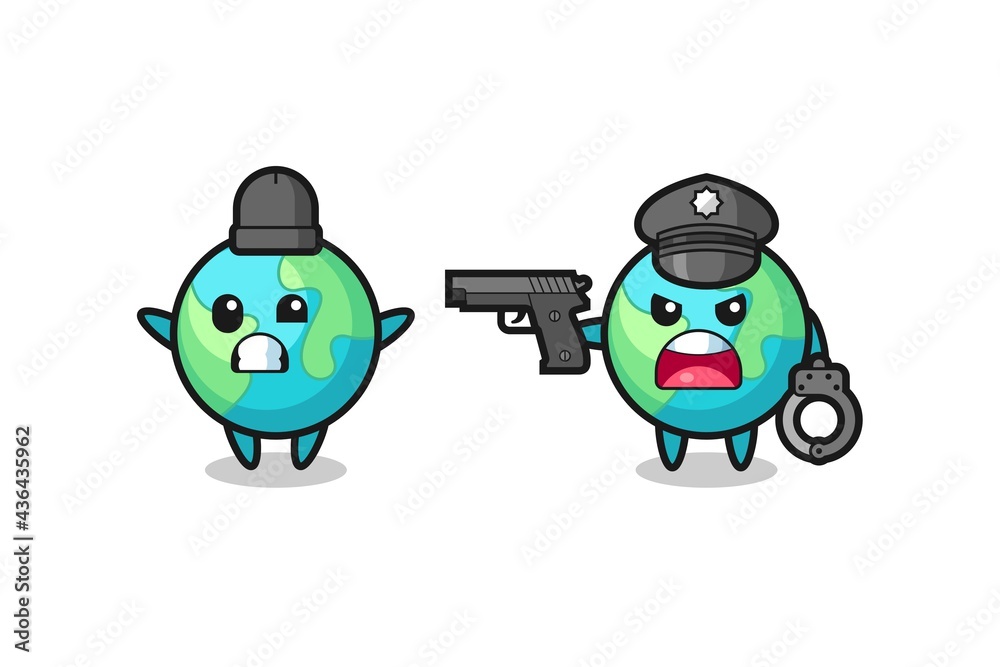 illustration of earth robber with hands up pose caught by police illustration of earth robber with hands up pose caught by police