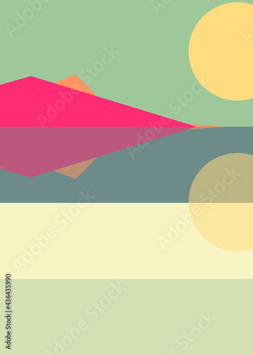 Geometric landscape generative art poster illustration