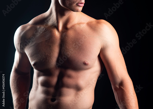 Naked man torso. Nude gay guy. Sexy muscular male body. Bare muscular fitnes model.