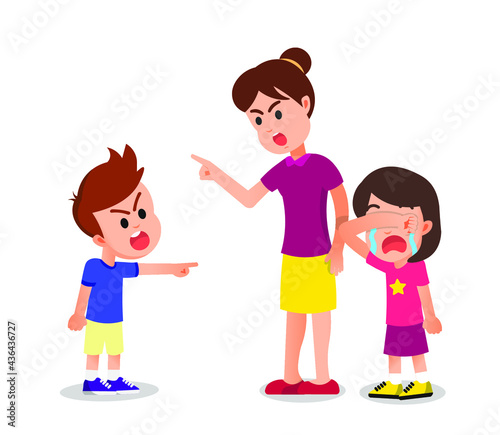 mother scolds her son for making his younger sister cry