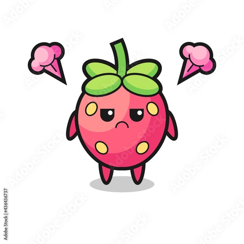 annoyed expression of the cute strawberry cartoon character