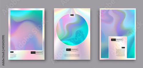 Set of Modern holographic pearl fllow abstract covers. Liquid vector illustration background