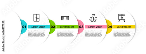 Set line Wardrobe, Office desk, Chandelier and Chest of drawers. Business infographic template. Vector