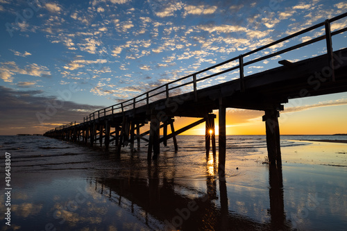 Sunset at wooden and historic One Mile Jetty in Carnarvon, Western Australia