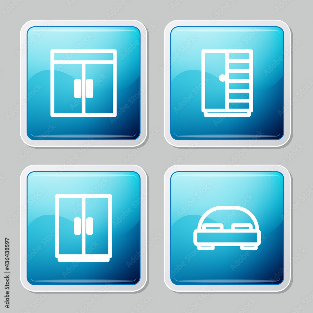 Set line Wardrobe, , and Big bed icon. Vector Set line Wardrobe, , and Big bed icon. Vector