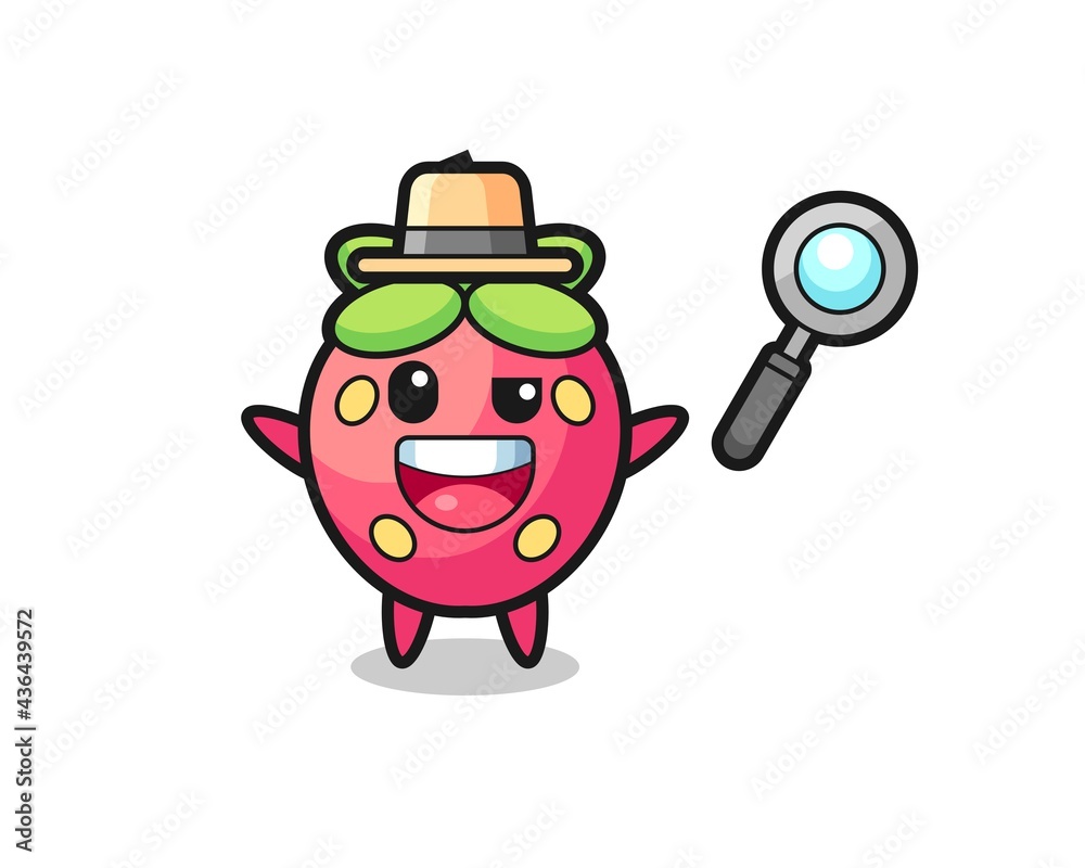 illustration of the strawberry mascot as a detective who manages to solve a case