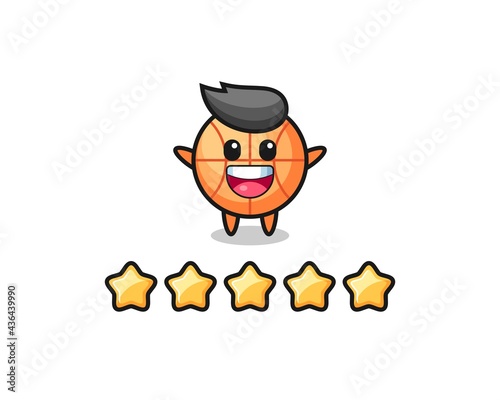 the illustration of customer best rating, basketball cute character with 5 stars