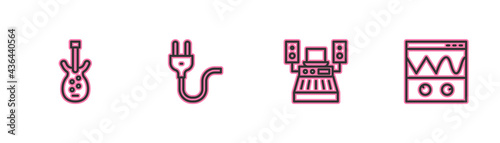 Set line Electric bass guitar, Music recording studio, plug and Oscilloscope icon. Vector