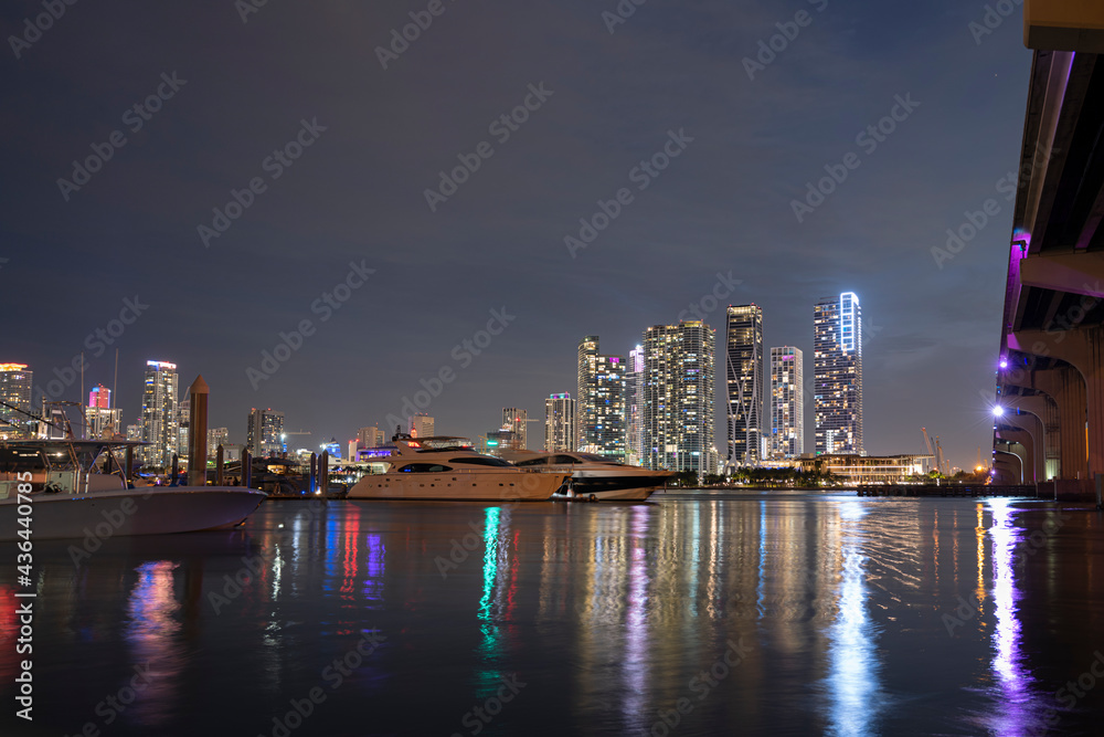 Miami city skyline. USA downtown skyscrappers landscape.