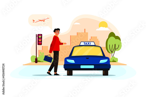Business Man Hailing A Taxi For Airport