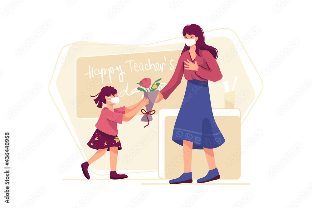 New Normal at School Illustration concept. Flat illustration isolated on white background. New Normal at School Illustration concept. Flat illustration isolated on white background.