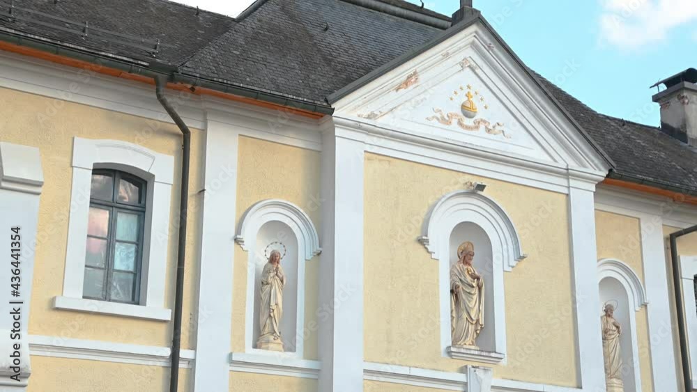 Pleterje Charterhouse in Slovenia, the only extant monastery of that order in the country. Close up view of the entrance. Tilt down Pleterje Charterhouse in Slovenia, the only extant monastery of that order in the country. Close up view of the entrance. Tilt down