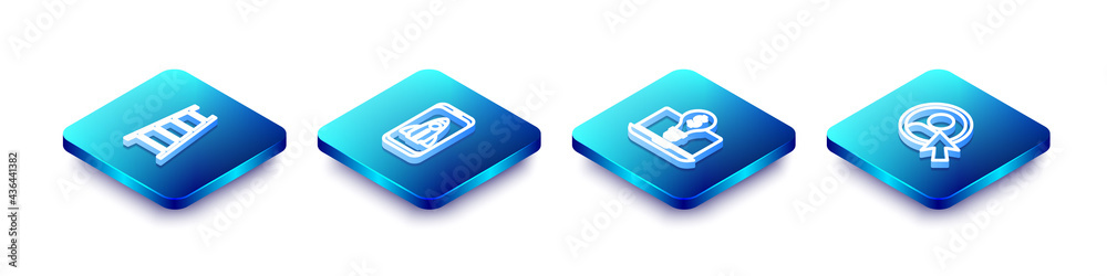 Set Isometric line Stair with finish flag, Startup project concept, Light bulb dollar laptop and Create account screen icon. Vector Set Isometric line Stair with finish flag, Startup project concept, Light bulb dollar laptop and Create account screen icon. Vector