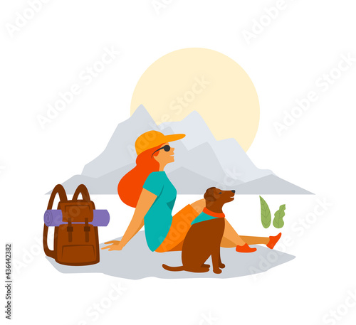 woman and dog traveling hiking together graphic
