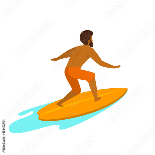 man surfing isolated backside view vector illustration