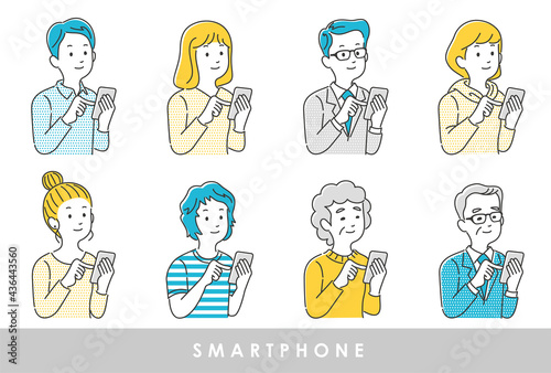 スマートフォンを操作している人々のイラスト素材セット