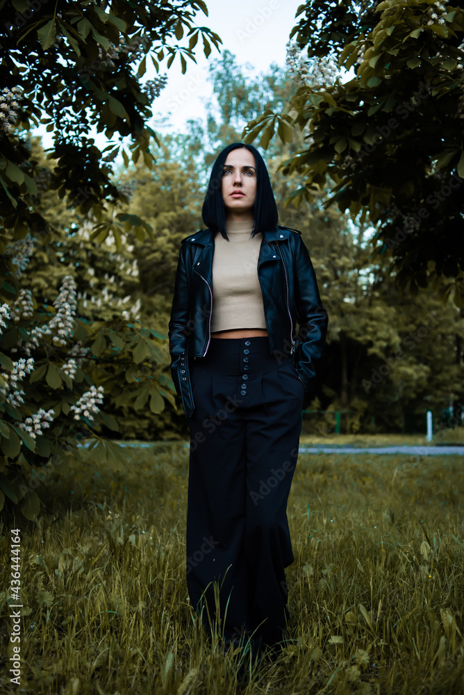 Beautiful woman evening portrait in the city Beautiful woman evening portrait in the city