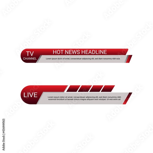 Stylish TV Channel live news headline with metallic white and red color shade, Live news headline with text design on colorful metallic shade, Lower third headline for TV news.