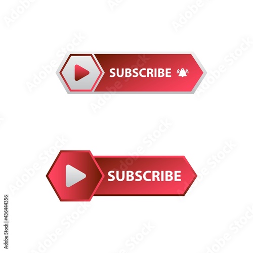 Icon Set of Chanel, Red Subscribe Button in Flat Style Vector Illustration, Metallic subscribe button with red color shade and bell icon.