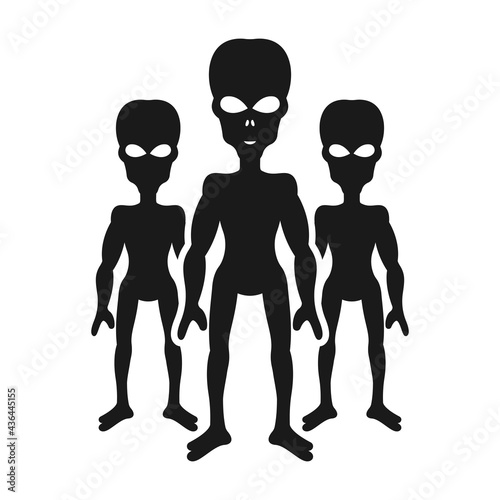 Silhouettes of aliens or invaders black object isolated on white background