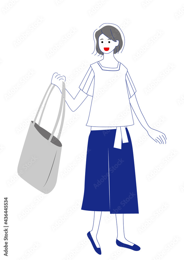 トートバッグを持つ女性のイラスト素材