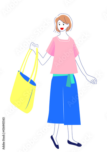 トートバッグを持つ女性のイラスト素材