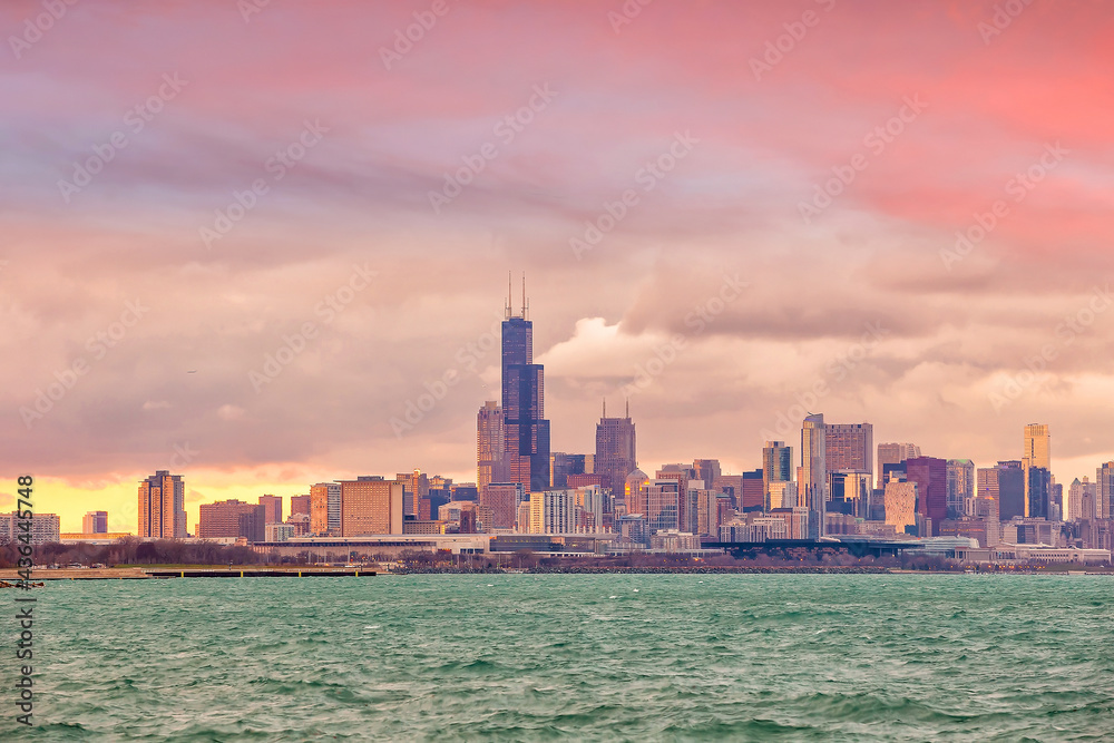 Obraz premium Downtown Chicago city skyline cityscape in United States