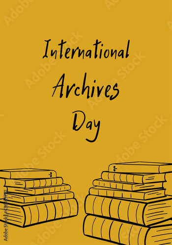 International Archives Day. Holiday concept. Template for background, banner, card, poster with text inscription. Vector black illustration on golden background.