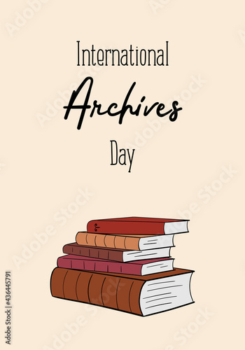 International Archives Day. Holiday concept. Template for background, banner, card, poster with text inscription. Vector colorful illustration on rose background.
