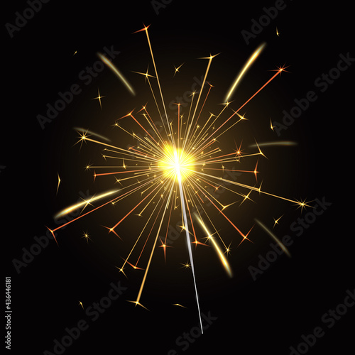 Christmas realistic sparkler candle. Party magic light background. Bengal fire. Vector illustration.
