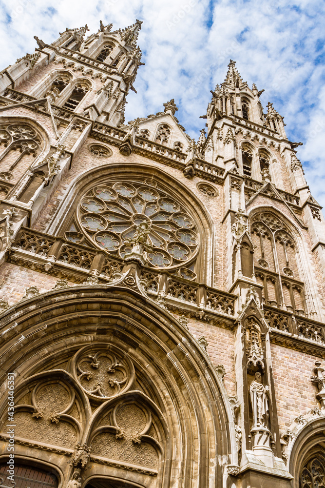 Facade of the Neo-Gothic cathedral church of St. Peter and St. Paul ( Sint Petrus-en-Pauuusplein ) Ostend, West Flanders, Belgium