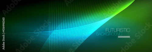Abstract neon glowing light in the dark with waves. Shiny magic energy and motion concept, vector abstract wallpaper background © antishock