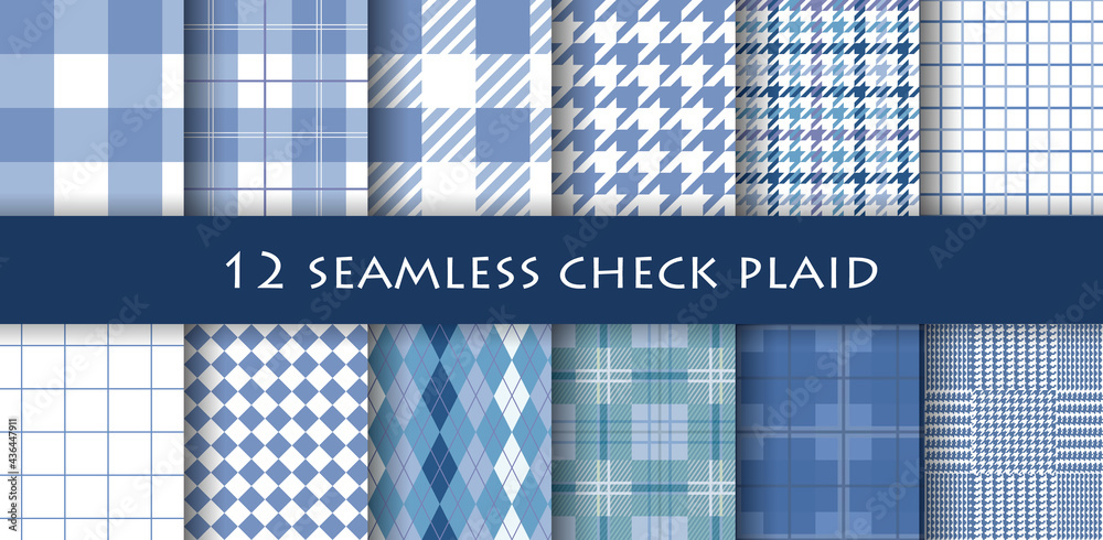 Vector illustration of a collection of 12 check patterns.