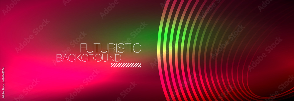 Dark abstract background with glowing neon circles. Trendy layout template for business or technology presentation, internet poster or web brochure cover, wallpaper Dark abstract background with glowing neon circles. Trendy layout template for business or technology presentation, internet poster or web brochure cover, wallpaper