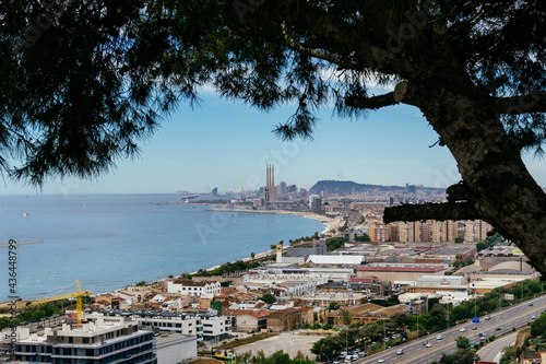 Top and panoramic view of the city and beach of Badalona, Spain