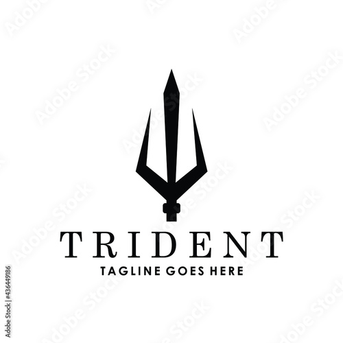 geometric trident poseidon neptune triton king of water logo design