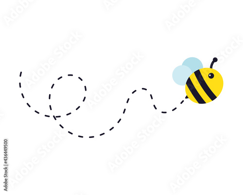 Bee flying path. A bee flying in a dotted line The flight path of a bee to honey.
