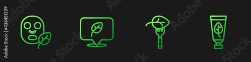 Set line Vegan food diet, Facial cosmetic mask, and Organic. Gradient color icons. Vector