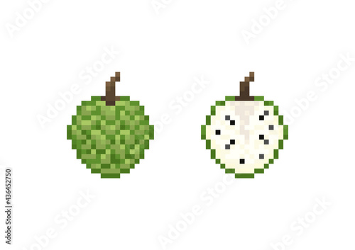 Pixel art annona custard apple vector illustration. 8 bit retro gaming pixel fruit annona custard (pond) apple icon.