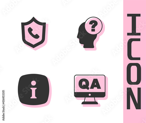 Set Question and Answer, Telephone 24 hours support, Information and Head with question mark icon. Vector