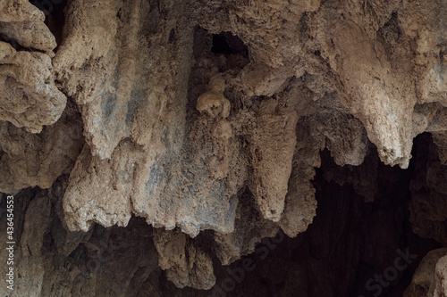 Detalles abstractos de las formaciones en la cueva de la Garita, cerca de la población de Chera, en la provincia de Valencia. Comunidad Valenciana. España. Europa