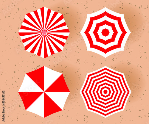 Beach umbrella set of different design. Top view. Summer concept vector illustration